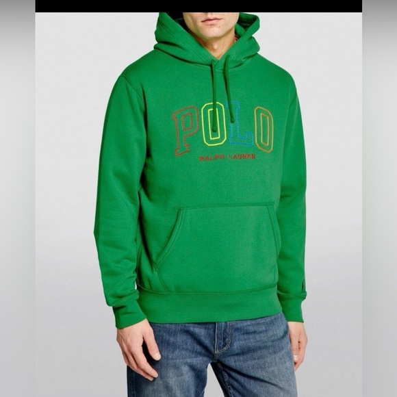 Polo Ralph Lauren Hoodie Pullover RL Green Fleece Logo Size L